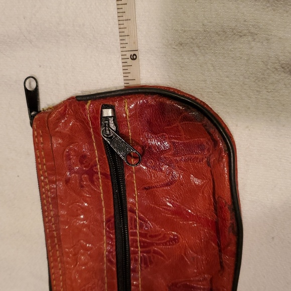 Vintage Leather Coin Pouch in Rich Colored Zippered African‎ Graphics - Picture 7 of 8
